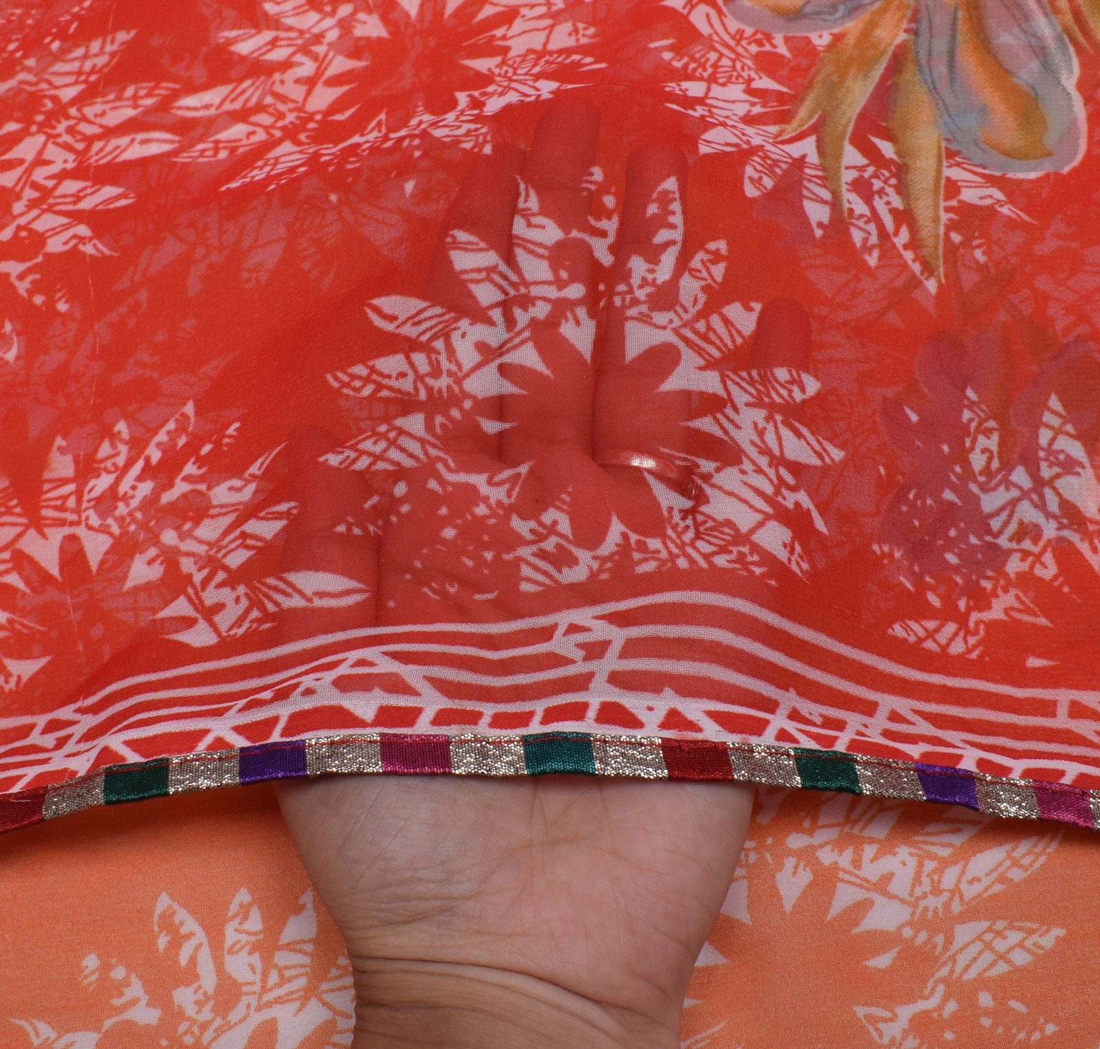 Sushila Vintage Red Saree Blend Georgette Silk Printed Floral 5 YD Craft Fabric