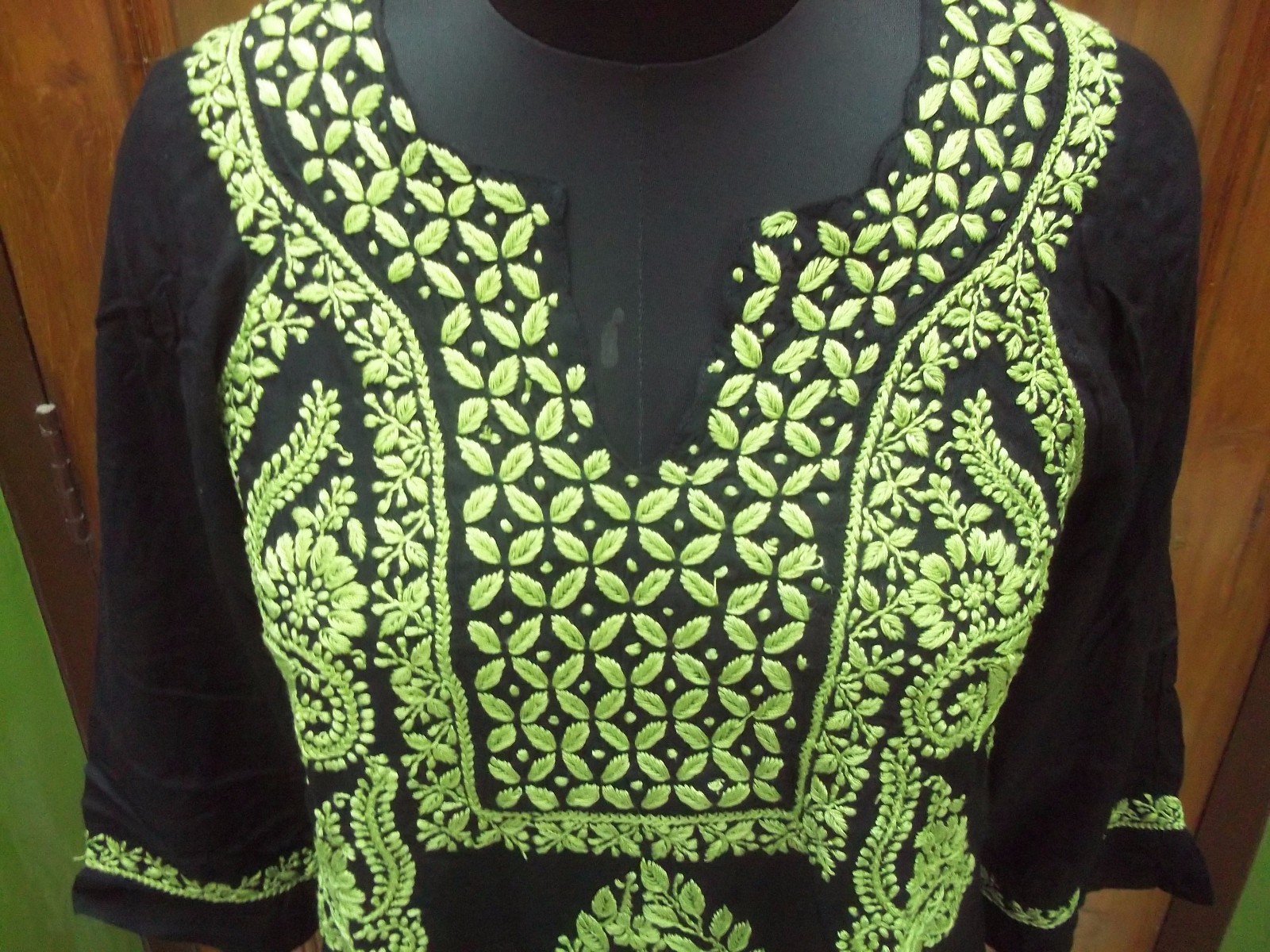 S 38″ HANDMADE CHIKAN EMBROIDERY RAYON COTTON TUNIC TOP ETHNIC KURTA KURTI DRESS