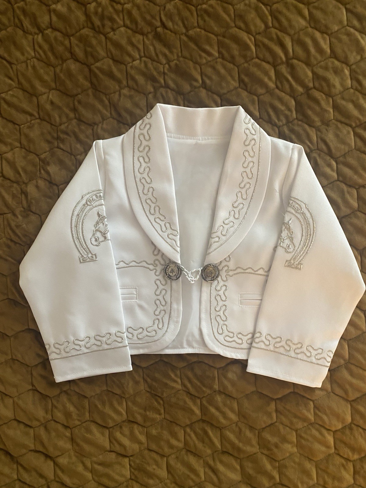 Mexican Charro Mariachi Suit Child White Size 2. Six Pieces as pictured.
