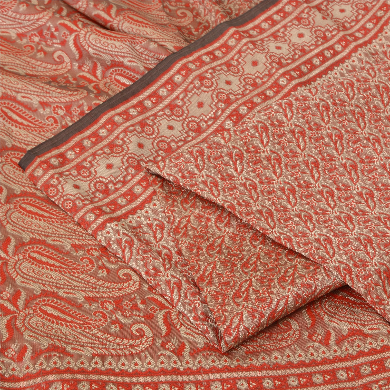 Sanskriti Vintage Red Sarees Blend Silk Brocade Banarasi Woven Fabric Craft Sari