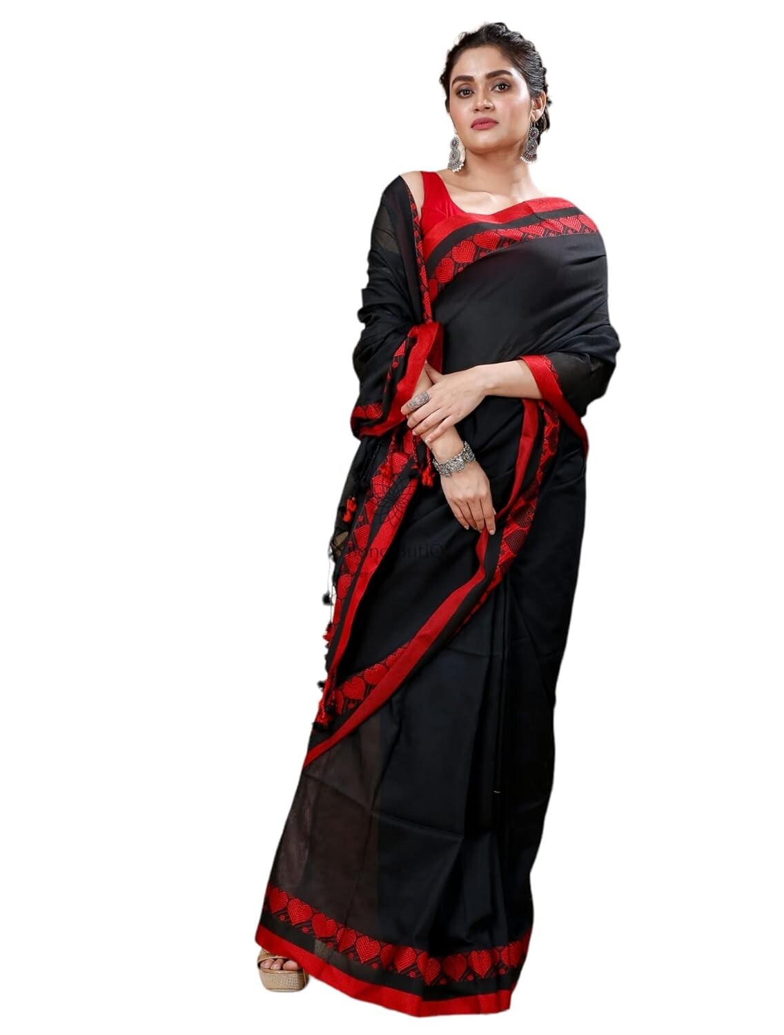 Women’s Woven Heart Motif Handloom Cotton Blend Saree