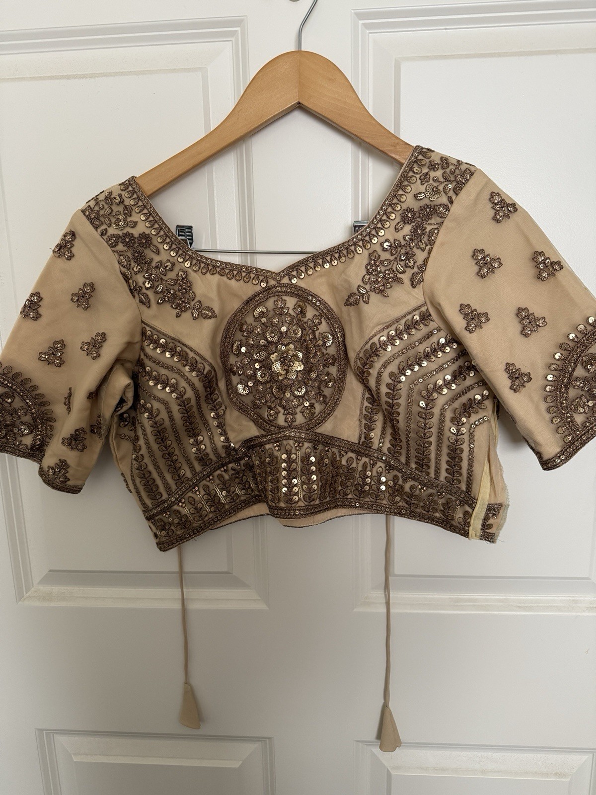 Beige Indian lehenga set Net Sequin Embroidered Set with Skirt Blouse Dupatta.