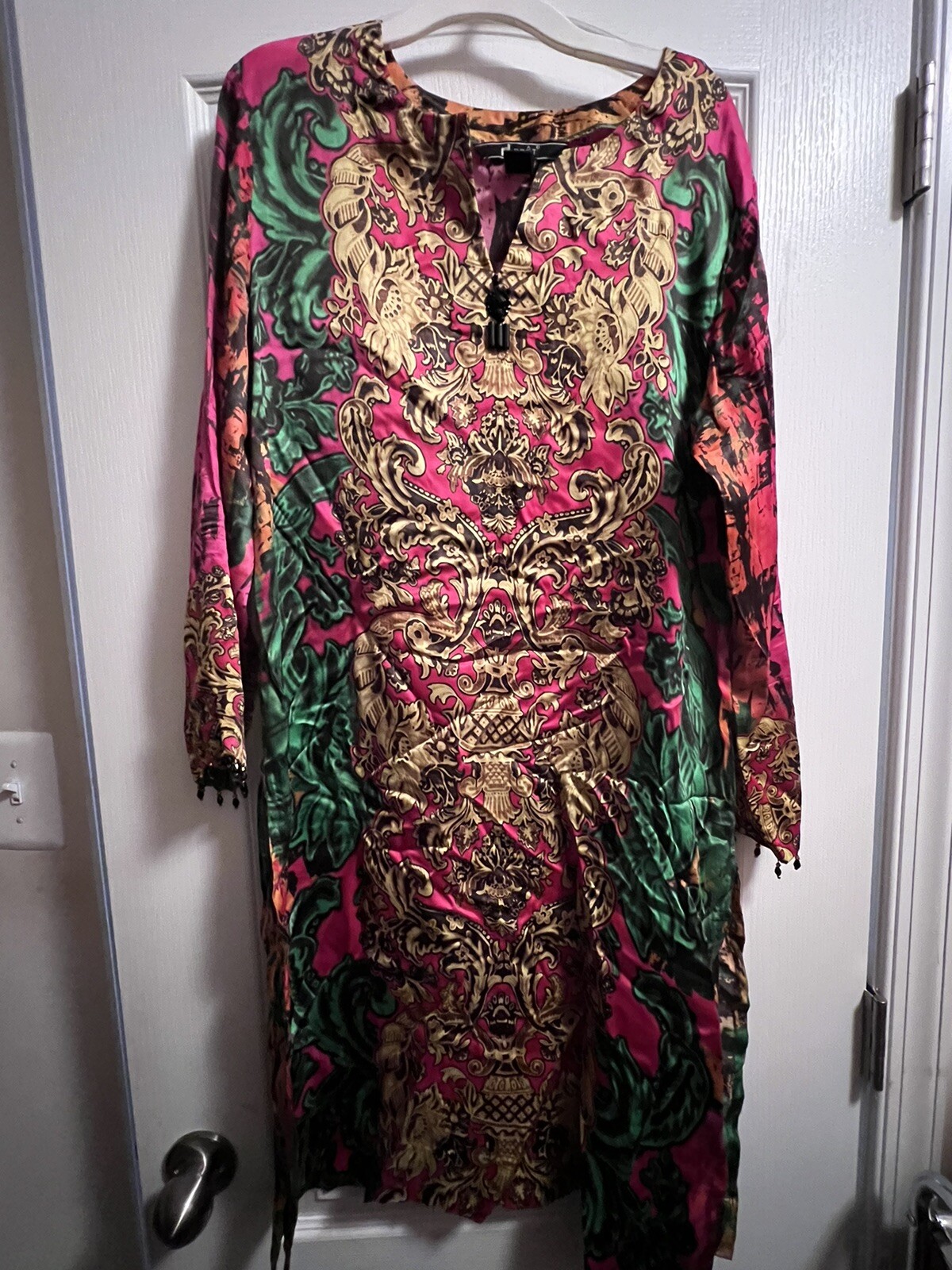 Preowned Nishat Linen Pret 100% Silk Indian Pakistani Kurta US 6 Small Pink