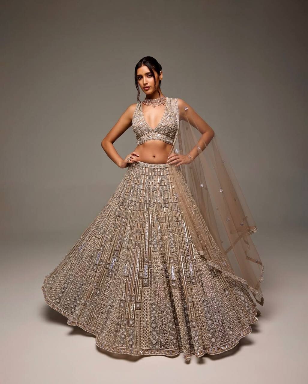 Bollywood Style Net Lehenga Choli with Dupatta For Party And Reception