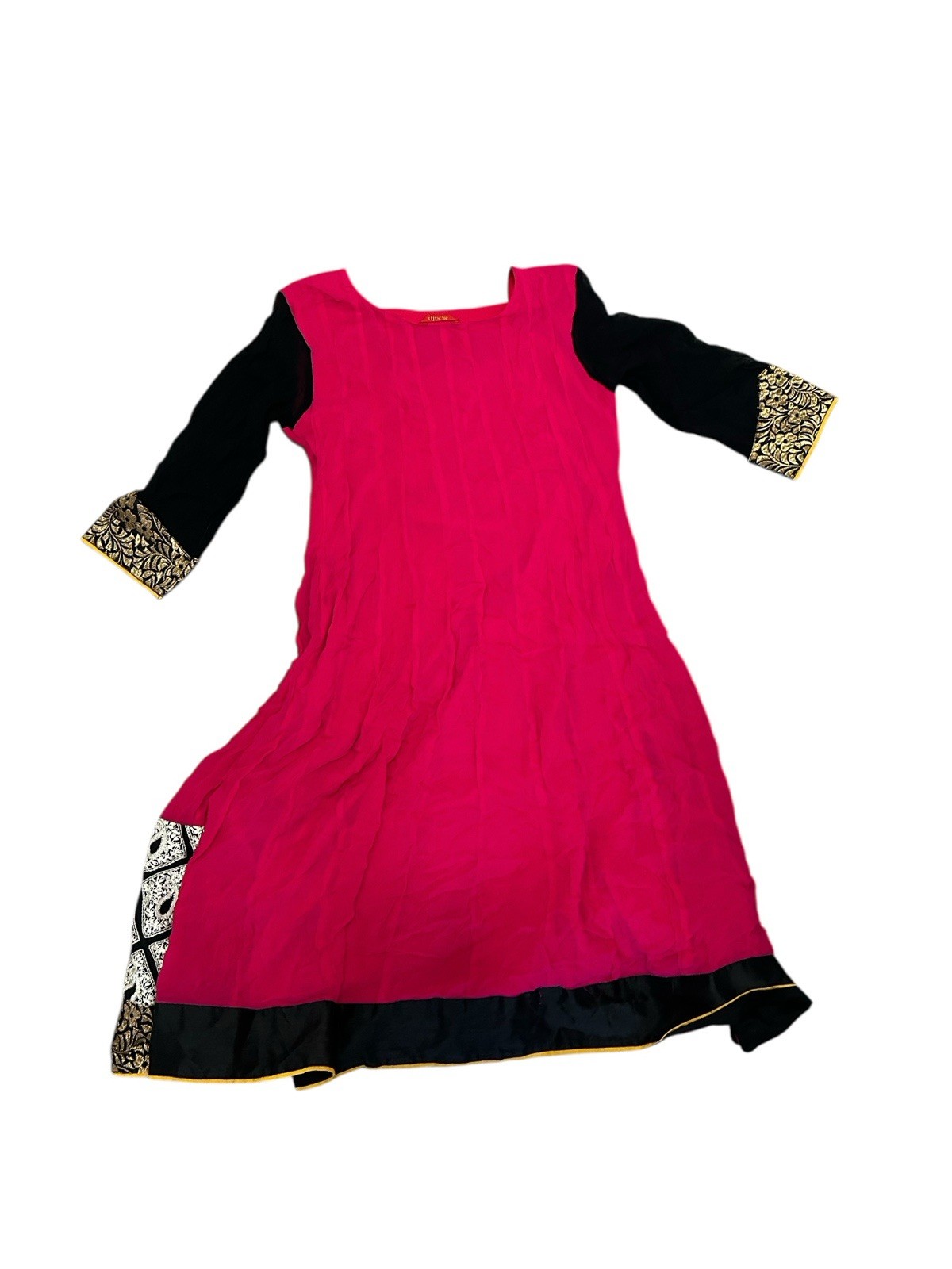 ✨Pink and black anarkali Kurta style maxi dress with gold accents✨