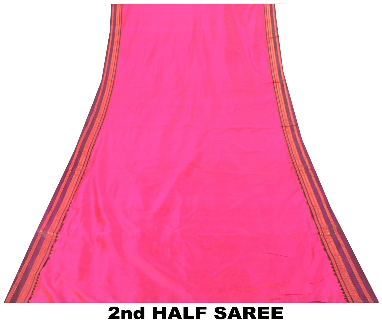 Sanskriti Vintage Pink-Green Pure Silk Saree Zari Hand Woven & Solid Sari 6+Yd