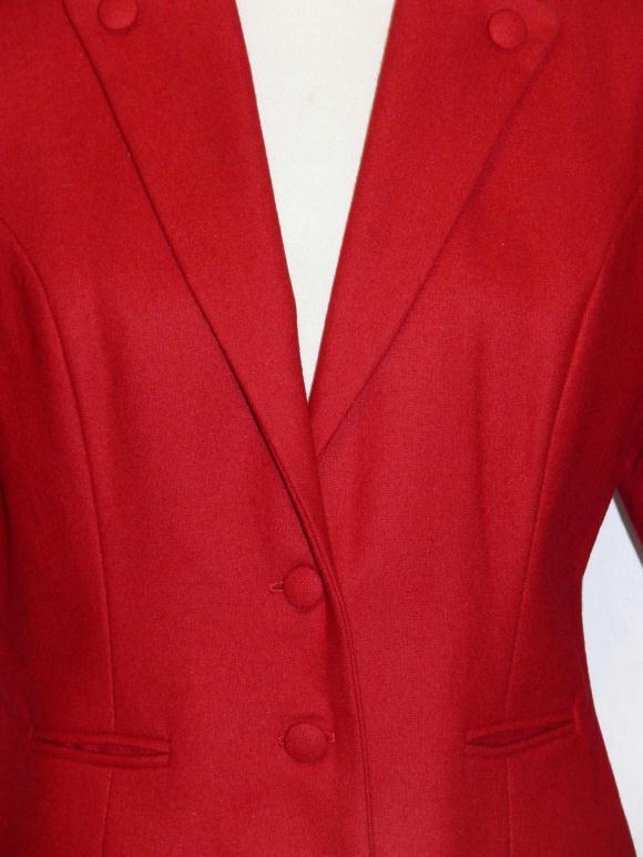 RED WOOL JACKET German Fitted Swing Dirndl Suit 36 4 XS B35″