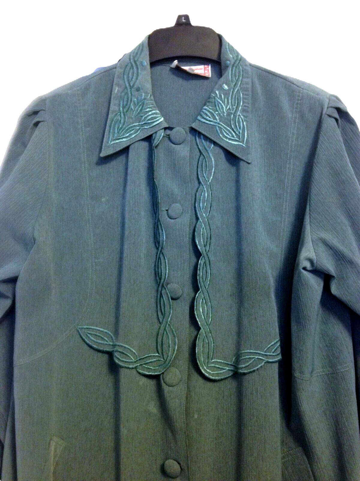 Ladies Button Front Embroidered Maxi Dress (Abaya) Size XL – Grayish Blue Green