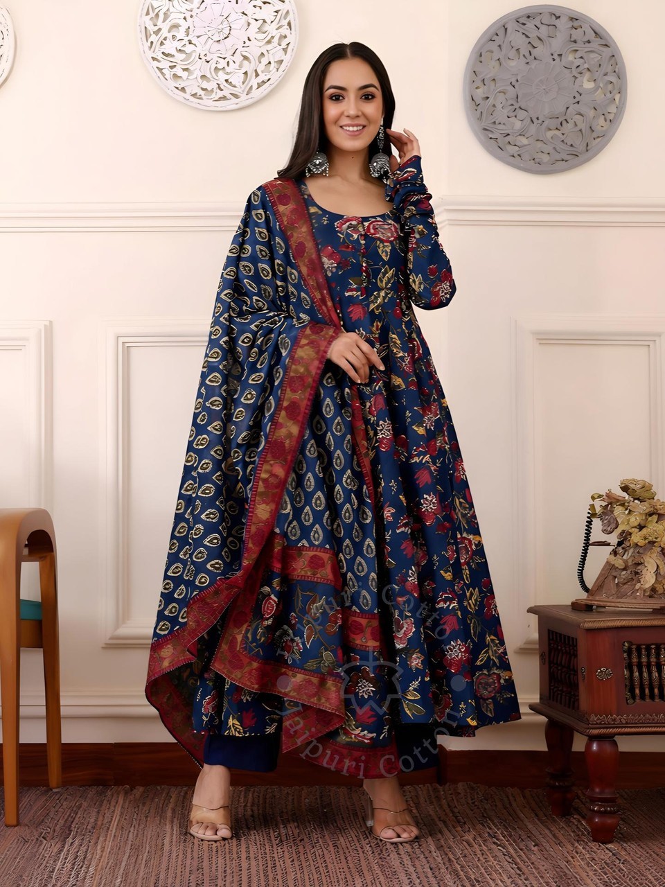 Printed Anarkali Kurta, Bottom & Dupatta Set