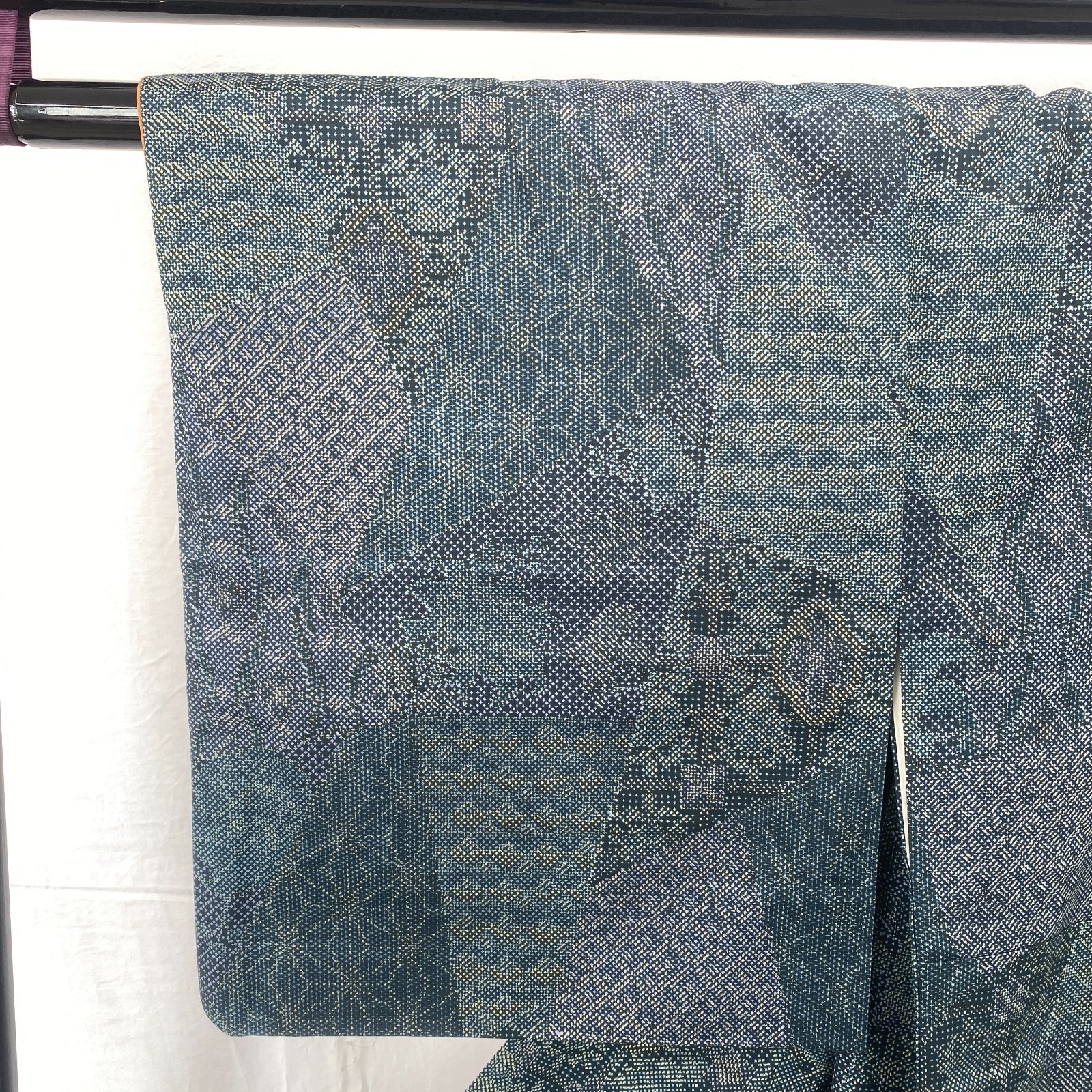 Japanese Vintage Kimono Silk Blue Tumugi Traditional Authentic Length 60 in