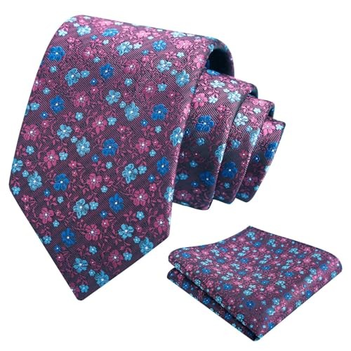 Mens 3.15inches Exquisite Floral Tie with Small Flower D142-magenta+navy Blue