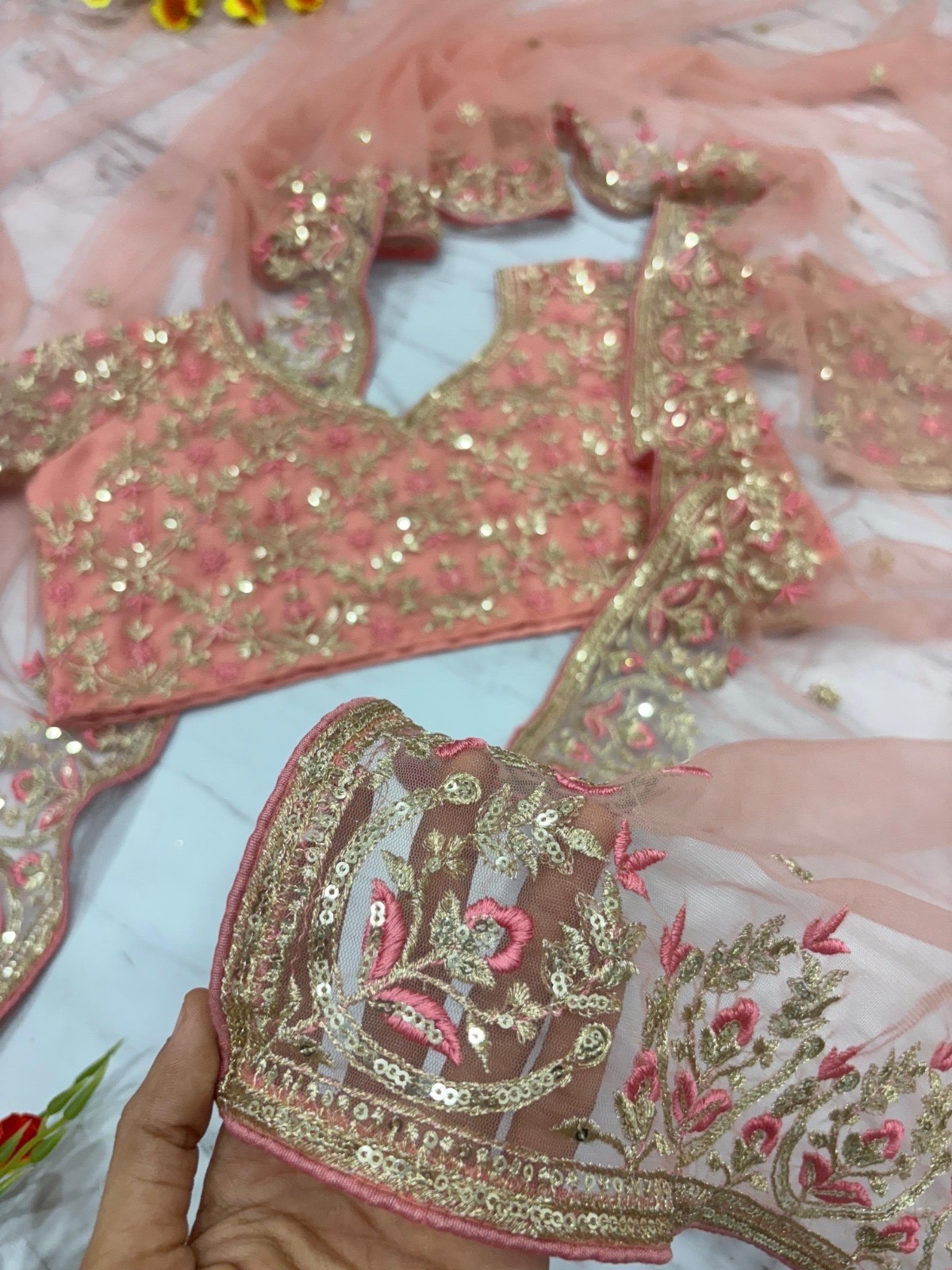 Designer sequin net embroidered saree with ready to wear blouse set for women