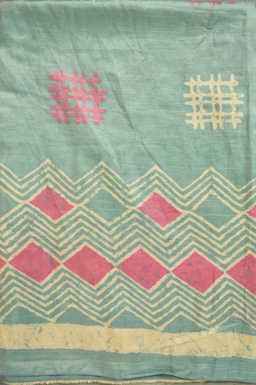 FNC Vintage Green Sambalpuri Ikat Sarees Handwoven Art Silk Sari Fabric Antique