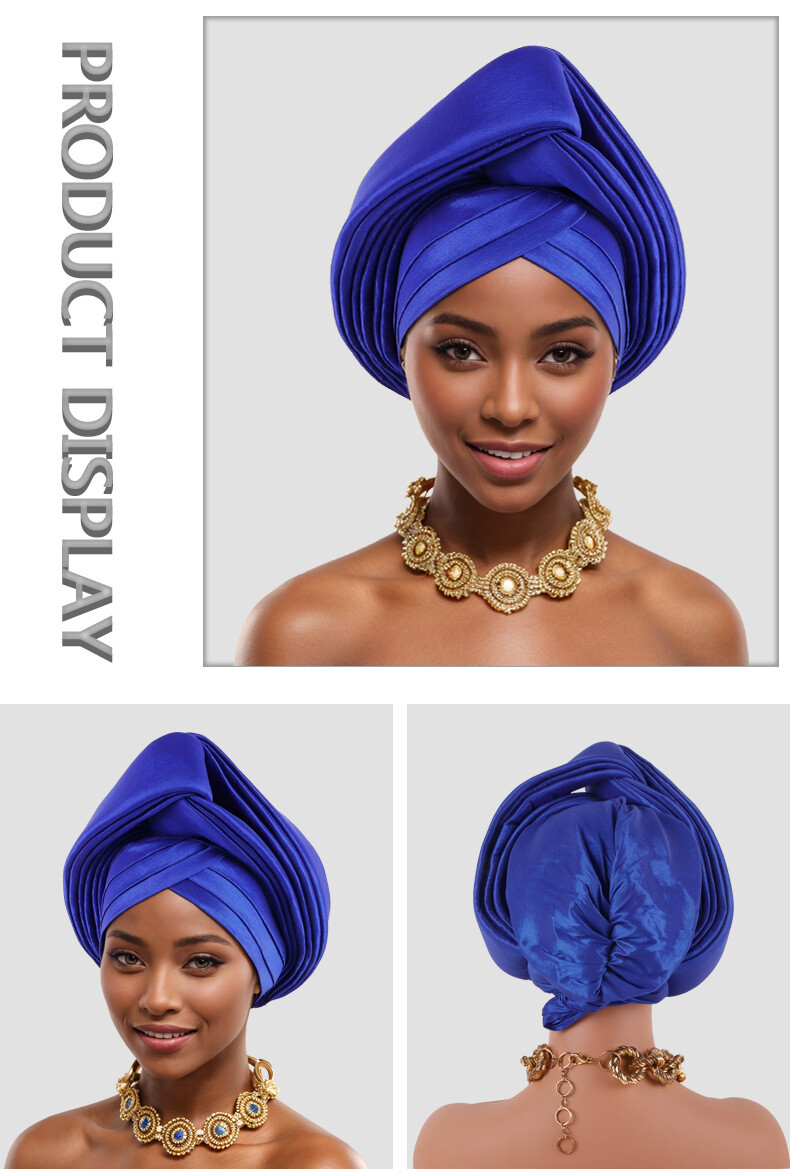 African Nigerian Women Head Wrap Hat Aso Oke Auto Gele Headtie Cap Islamic Hats