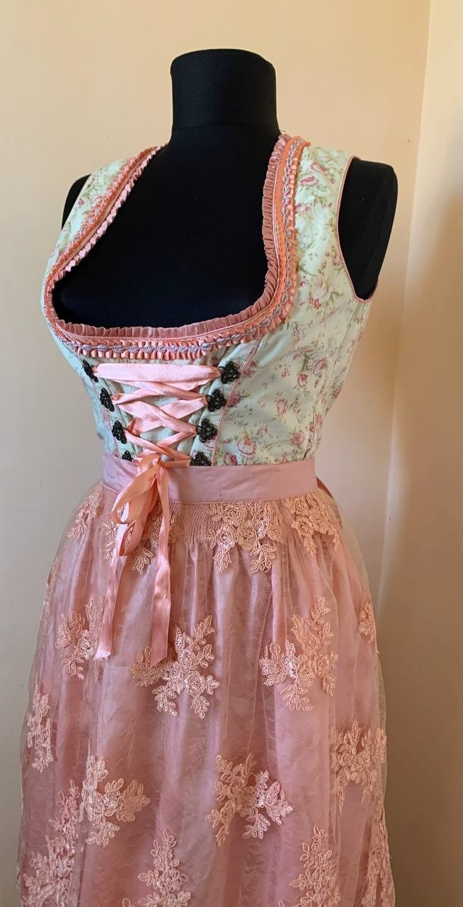 Alpenfee Dirndl Dress Apron Floral Lace Up Trachten Oktoberfest EU 42 Romantic