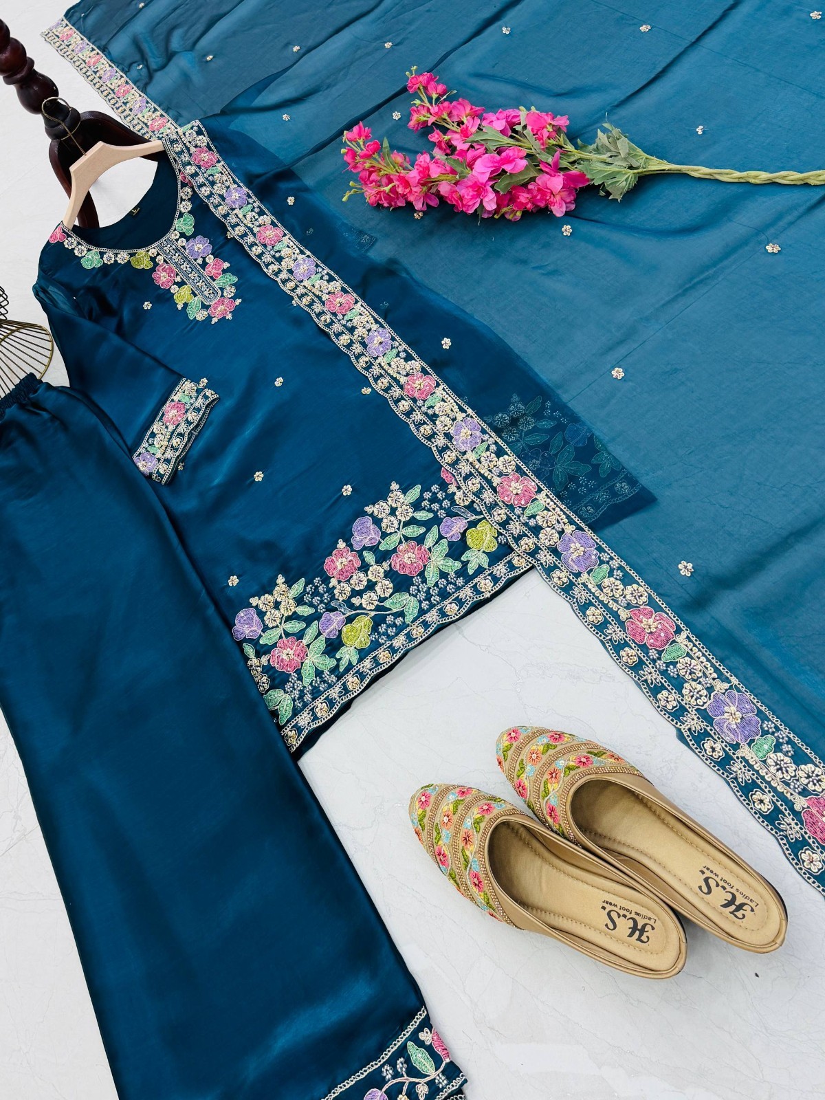 New Arrival Designer Silk Kurta Palazzo With Dupatta For Wedding & Party