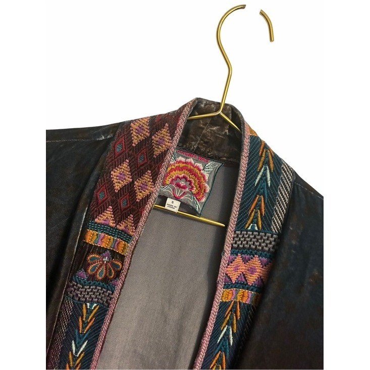 Johnny Was Velvet Ombre Animal Print Embroidered Kimono Jacket Silk Blend Small