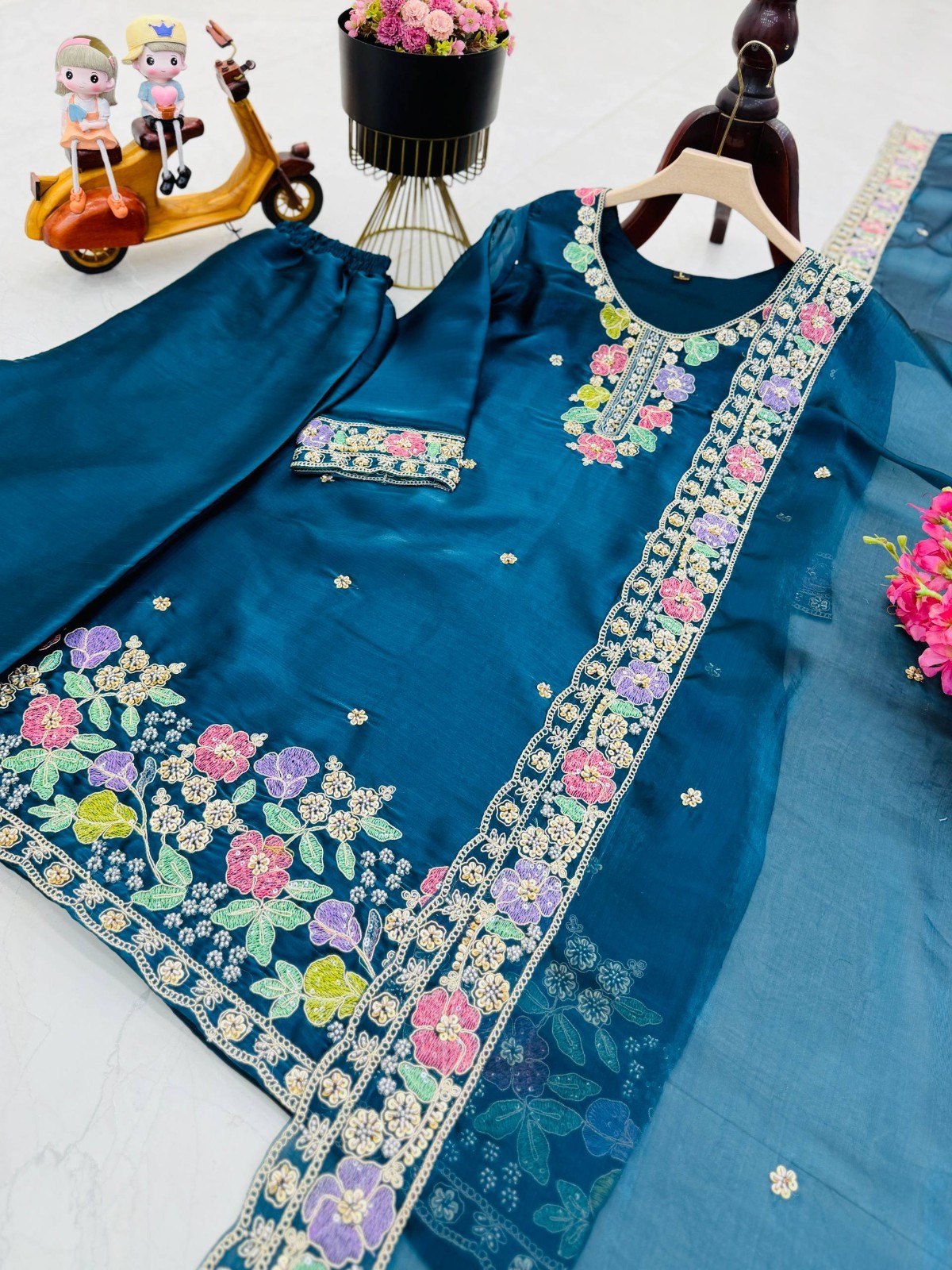 New Arrival Designer Silk Kurta Palazzo With Dupatta For Wedding & Party