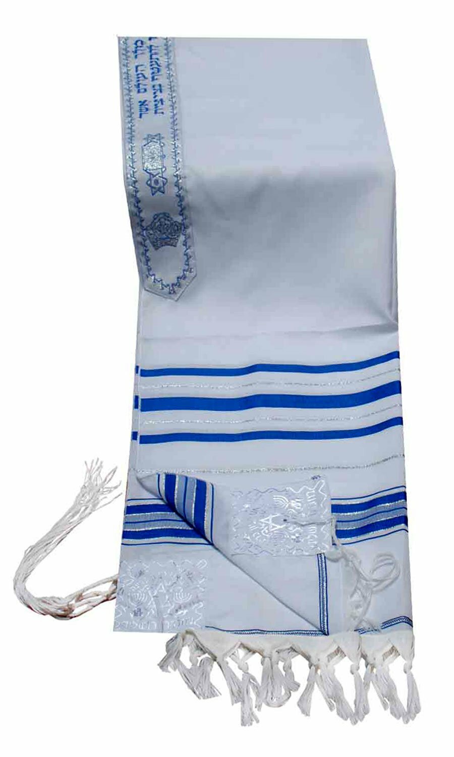 Acrylic Tallit (imitation Wool) Prayer Shawl in Blue and Silver Size 24″ L X 72″