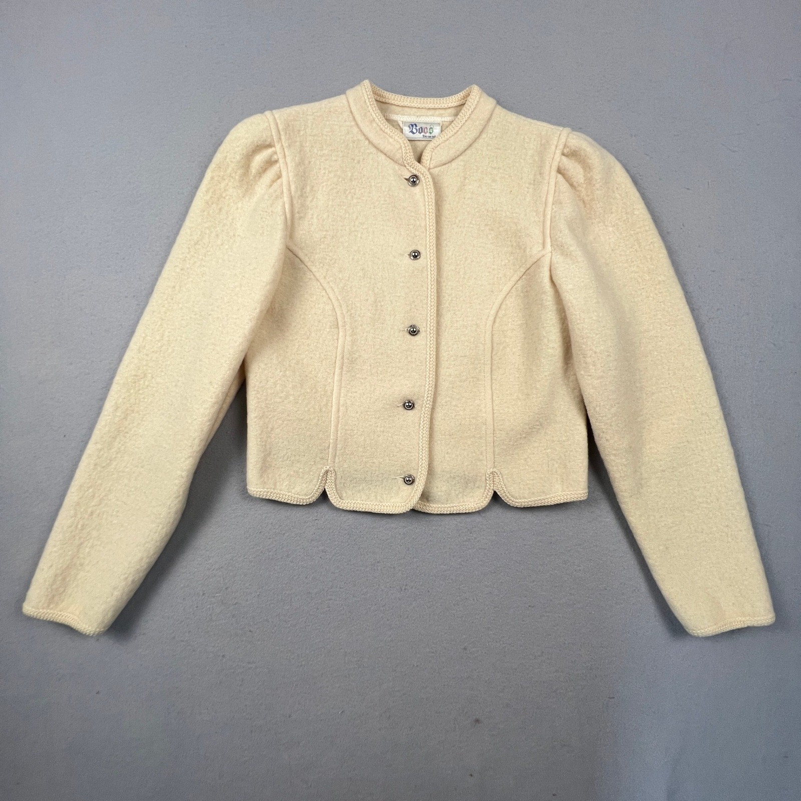 Boos Austrian Style Wool Jacket Womens 18 Scalloped Puff Shoulder Trachten Folk
