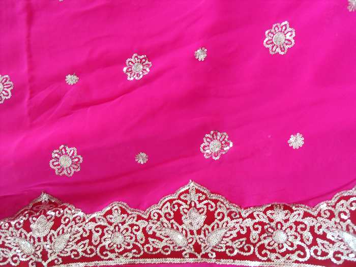 Deep Pink Bridal Designer Heavy Sequin Bollywood Saree Sari Boho ROBE KAFTAN New