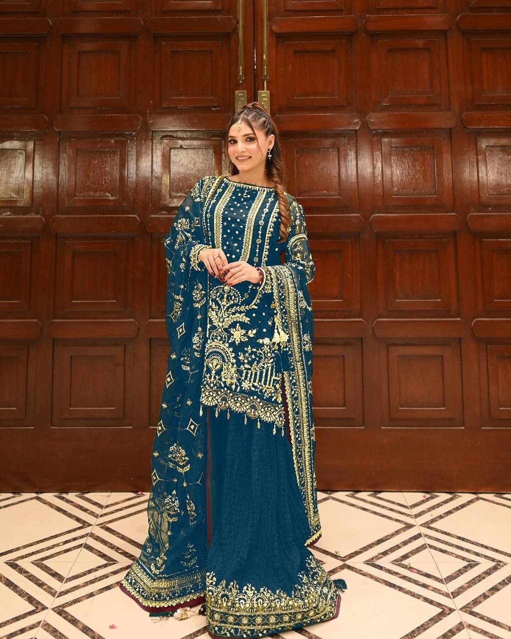 Premium GEORGETTE GOWN Pakistani Style Anarkali Suit Heavy Embroidery Party Wear