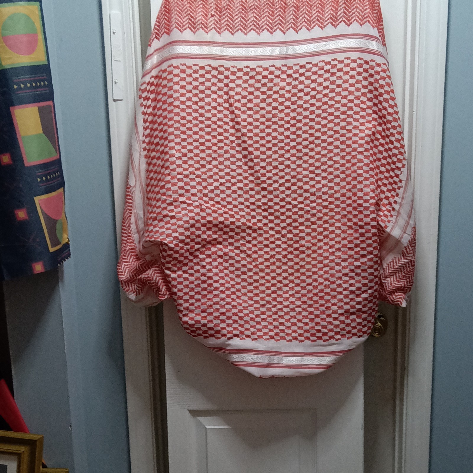 Unisex Adult Cotton Woven Kaftan Robe, Red & White, One Size
