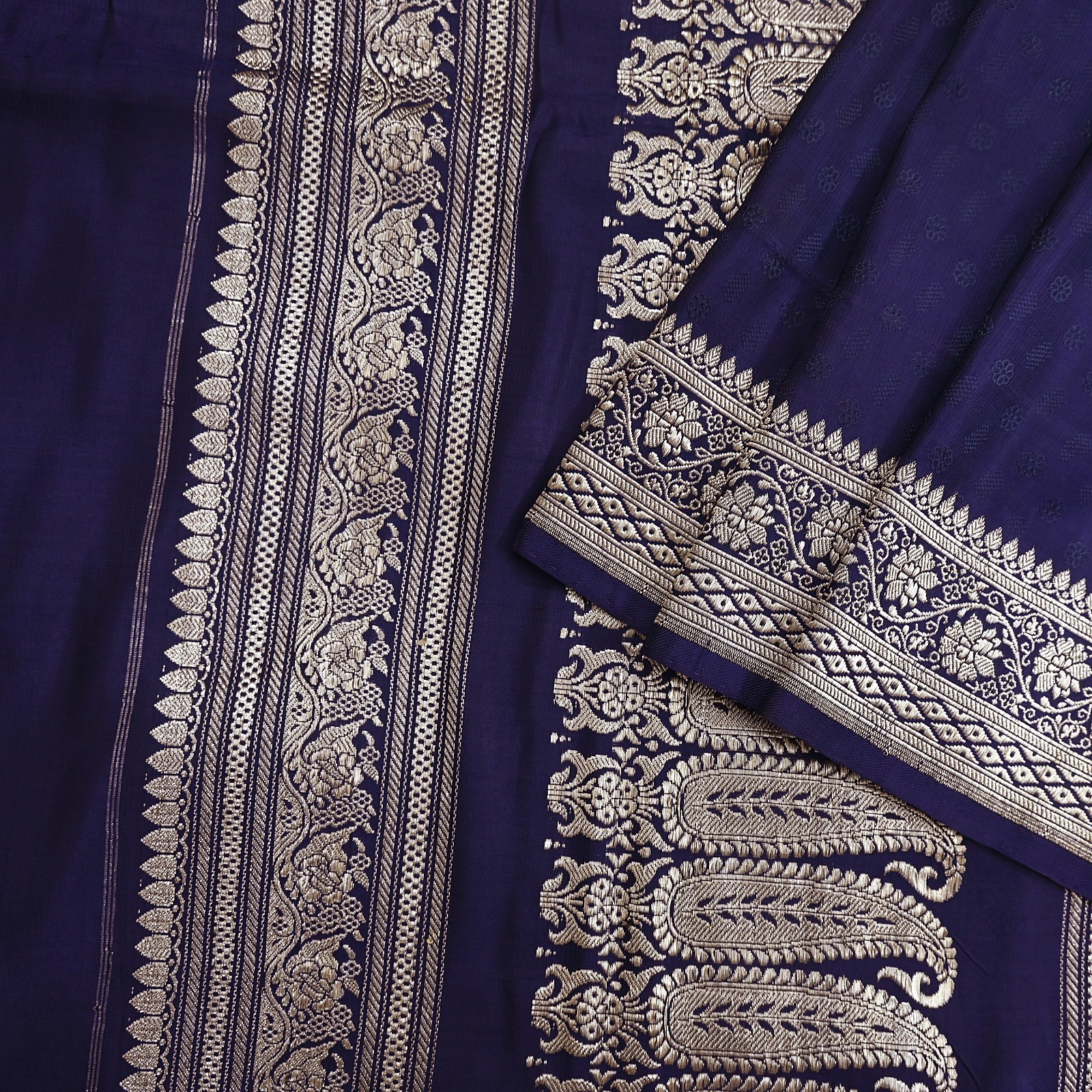 Vintage Banarasi Saree Pure Satin Silk Woven Brocade Zari Fabric Blue Heavy 5yd