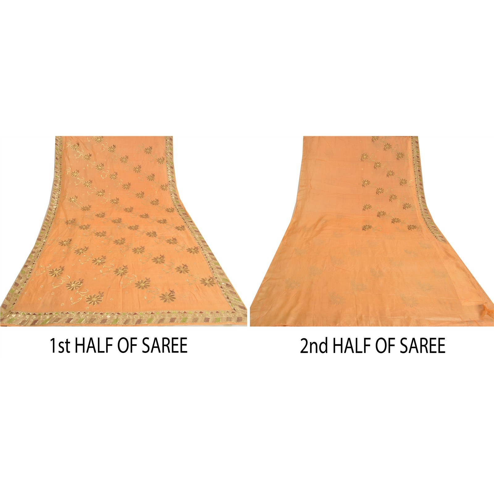 Sanskriti Vintage Peach Sarees Pure Silk Embroidered Premium Sari Craft Fabric