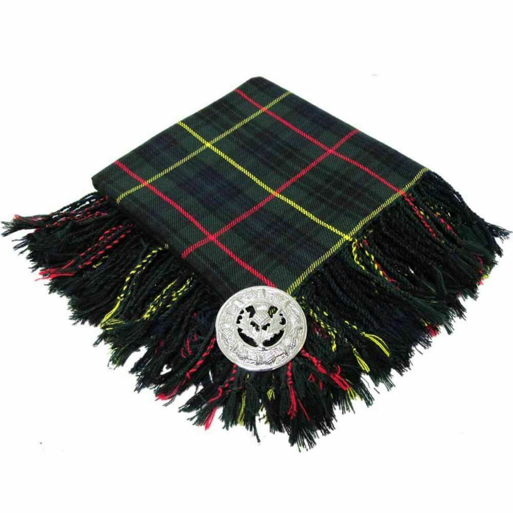 New Hunting Stewart Tartan 4 Sides Purled & Fringed Fly Plaids With Brooch