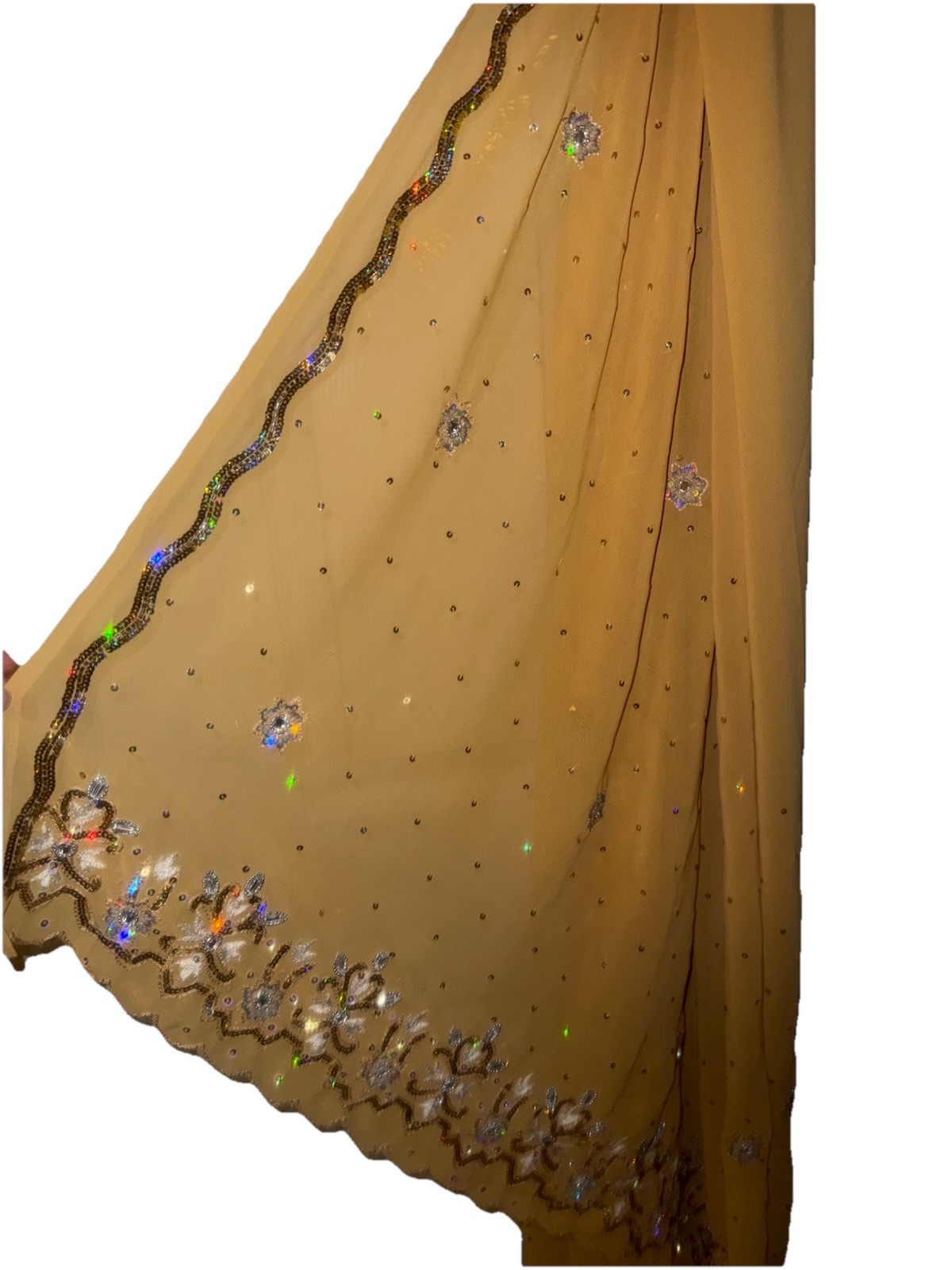 Yellow Gold Georgette Chiffon Saree Embellished Floral Sequin for Women