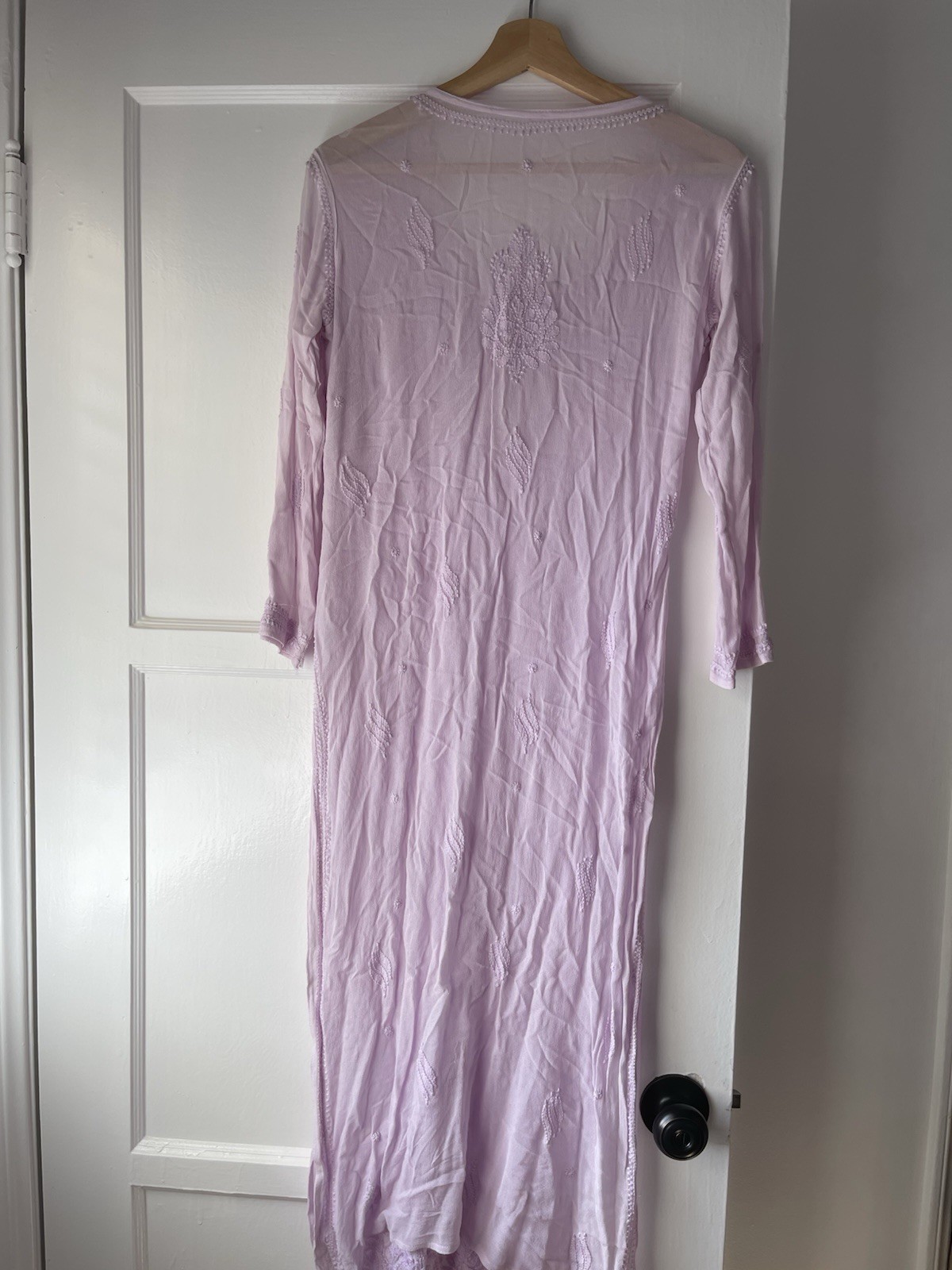 Custom Lilac Coloured Chikankari Embroidered Georgette Long Kurta Size 32 Bust