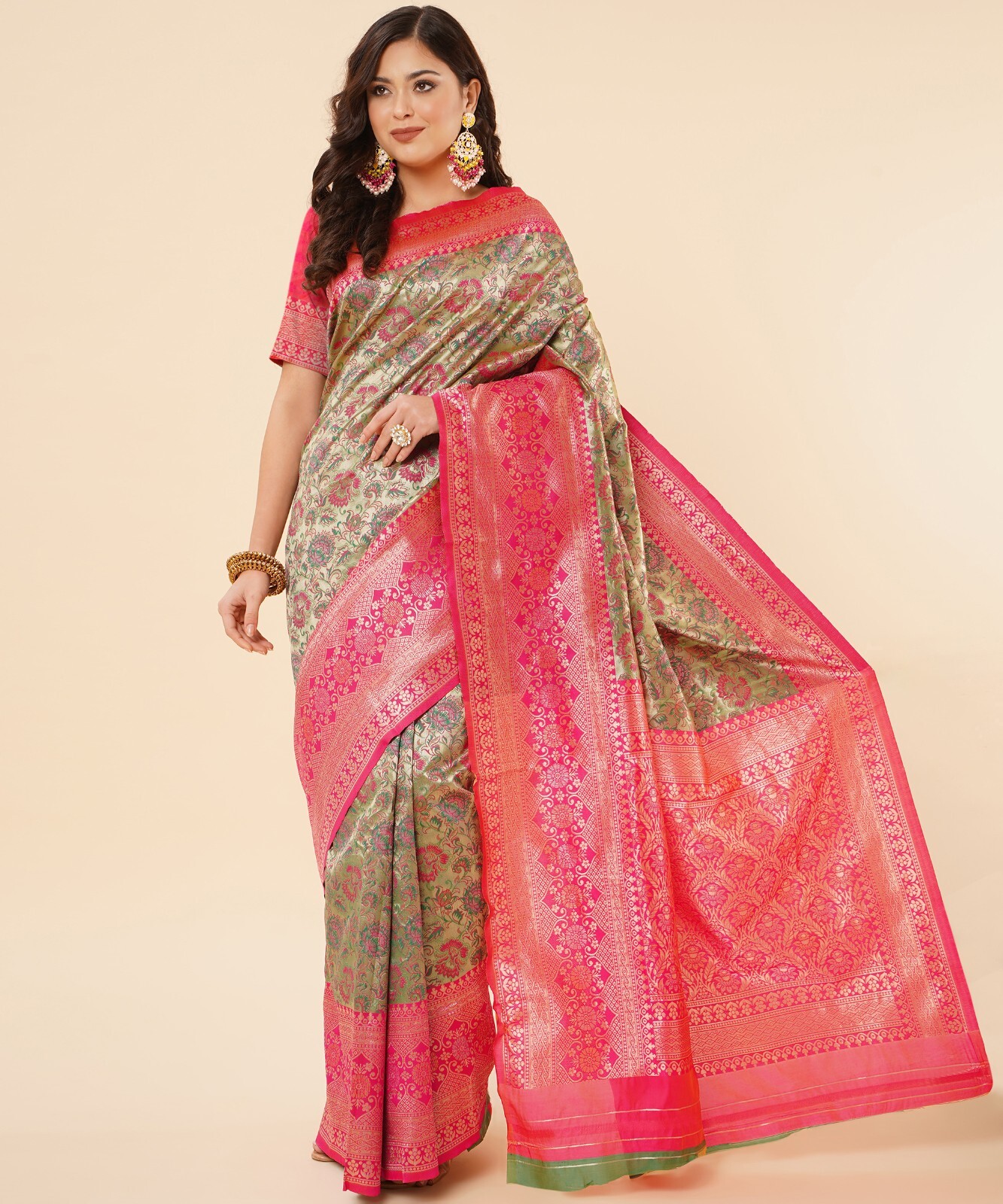 Areca Designer Tissue Brocade Silk saree blouses women Saree Cut – 5.5 Meter