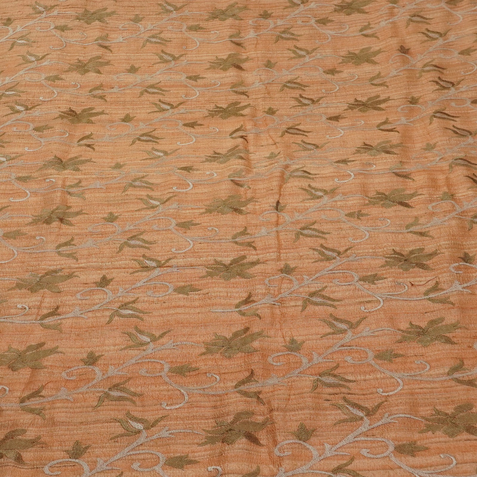 Vintage Orange Sarees 100% Pure Silk Handloom Khadi Sari Heavy Craft Fabric