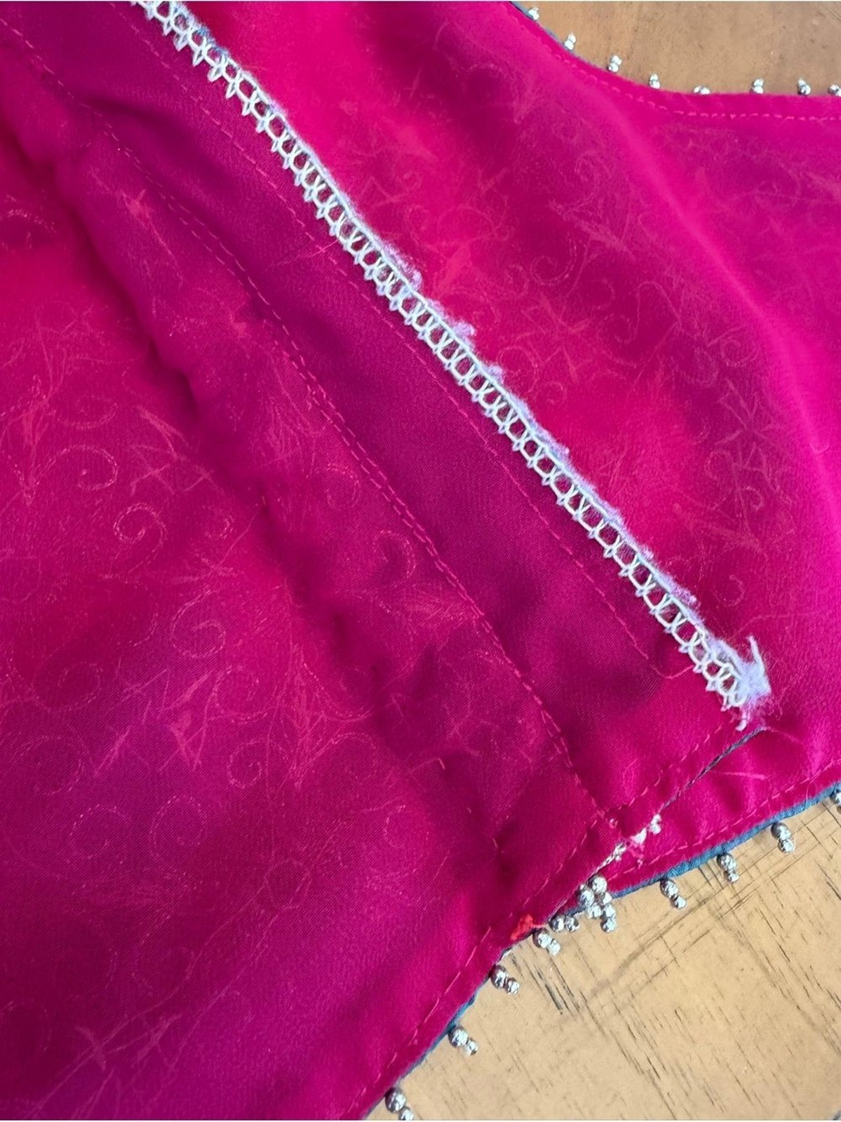 Saree embroidered crop top with floral motif in a gorgeous teal and red