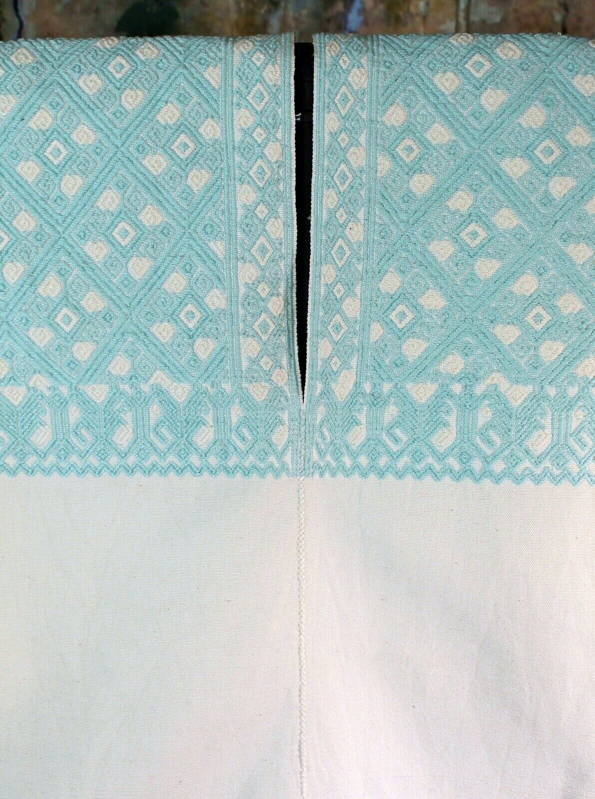 M/L Huipil Aqua & Cream Handwoven Backstrap Loom Mayan Larrainzar Chiapas Mexico