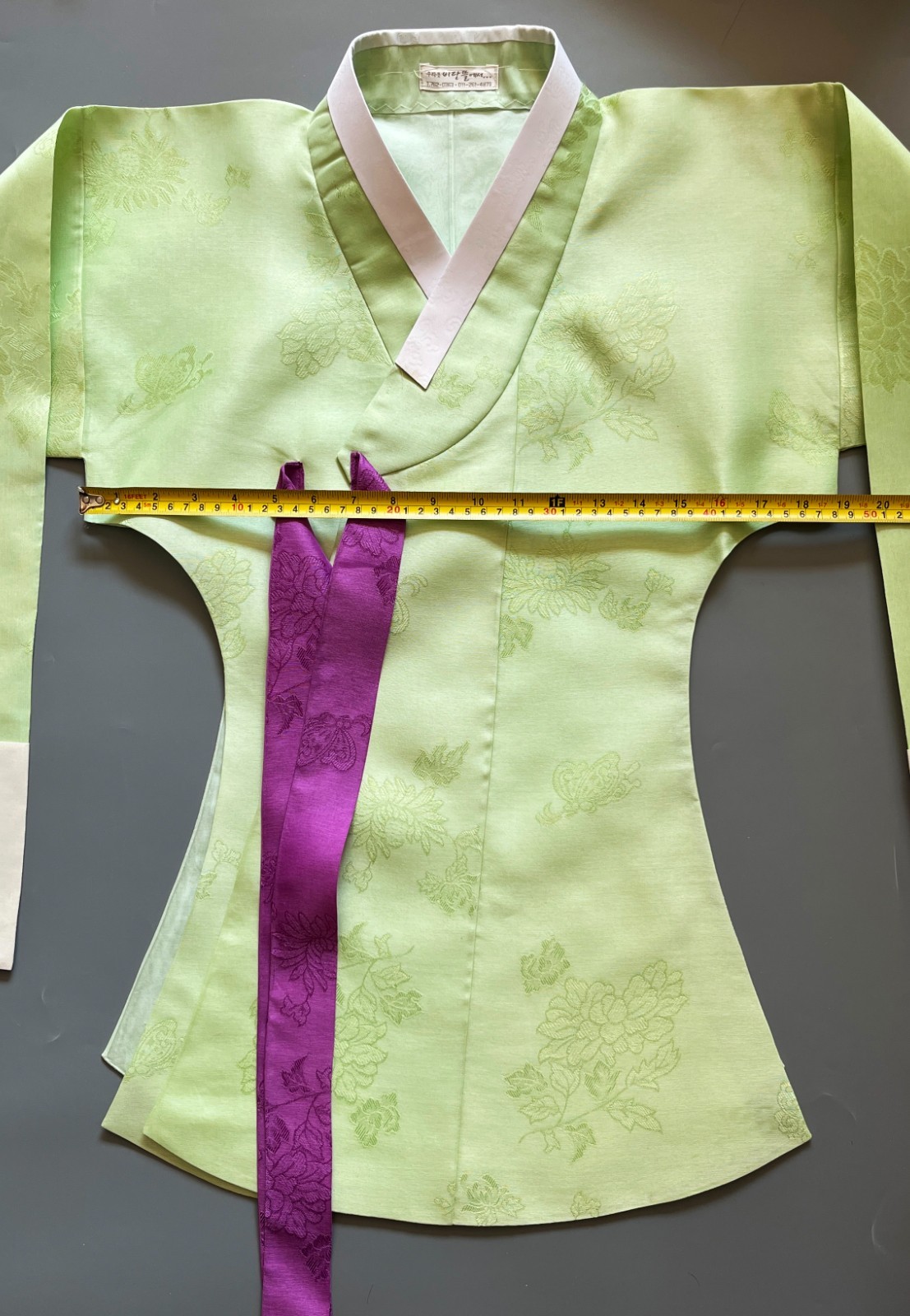 Korean Traditional Dress Dangui Hanbok Set-Green & Peach/Petticoat 2 Norigae Bag