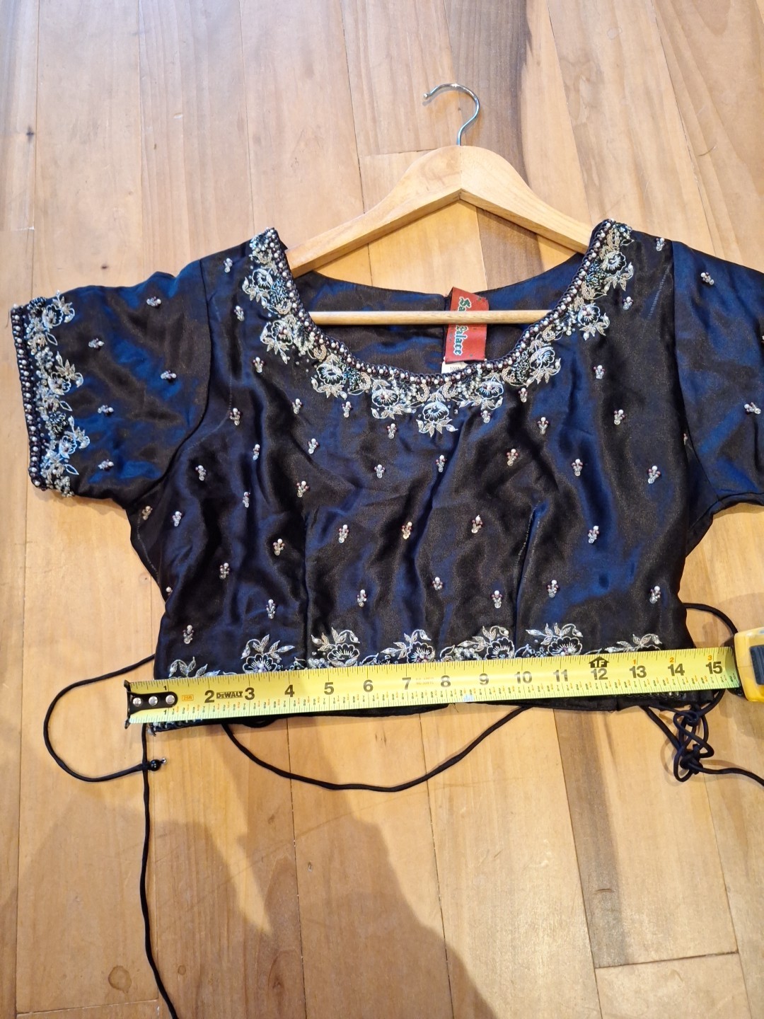 Sari, Black lehenga choli with sequins, beads, and multi thread embroidery, Med.