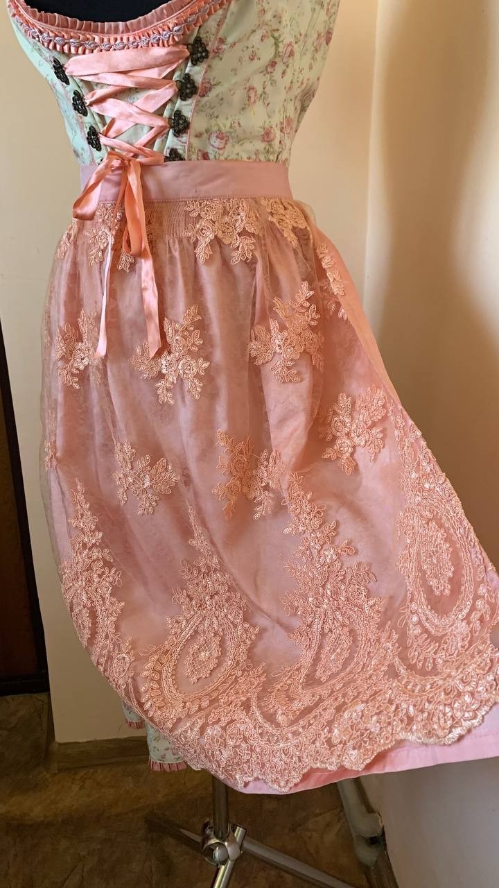 Alpenfee Dirndl Dress Apron Floral Lace Up Trachten Oktoberfest EU 42 Romantic