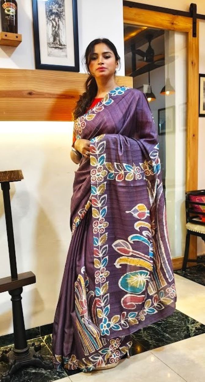 Vibrant Eyecatchy Ethnic Saree Batik Printed Soft Uppada Silk Party Wear Sari
