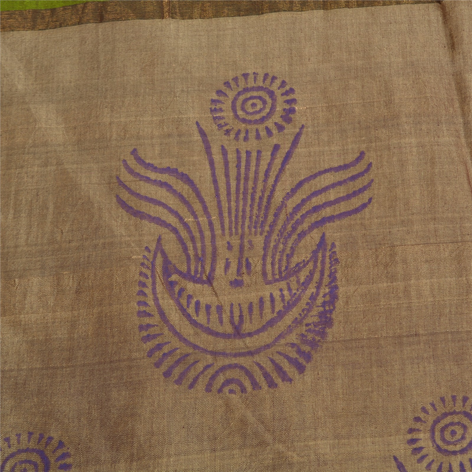 Sanskriti Vintage Brown Sarees Cotton Silk Hand-Block Printed Woven Sari Fabric