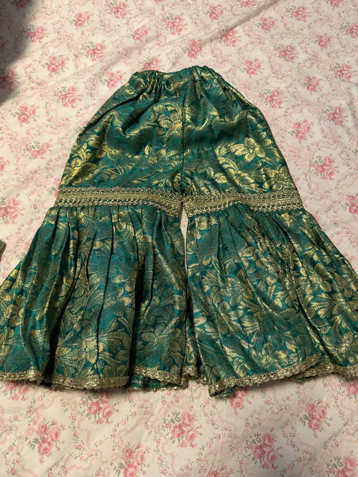 Girls Indian Blue/Green Embellished Embroidered Chiffon Salwar Kameez Set