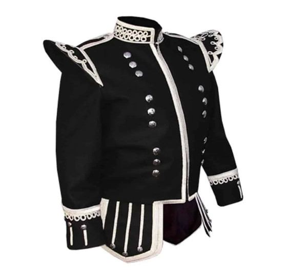 Black Doublet Bagpiper Wool Jacket Men Kilt Scottish Marching Band Piper Jackets