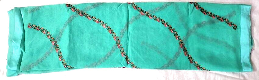 Beautiful Silk Sky Blue Red Golden Color All Embroidery Flower Anniversary Saree