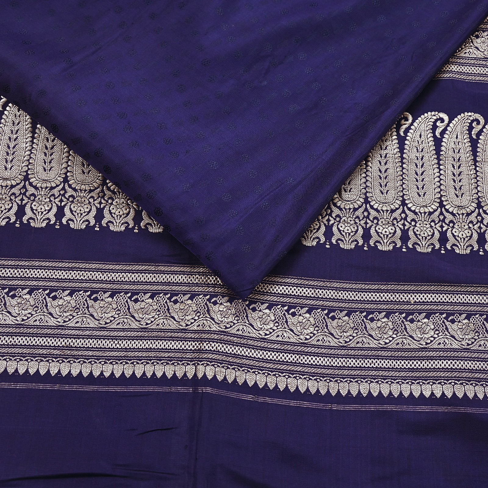 Vintage Banarasi Saree Pure Satin Silk Woven Brocade Zari Fabric Blue Heavy 5yd