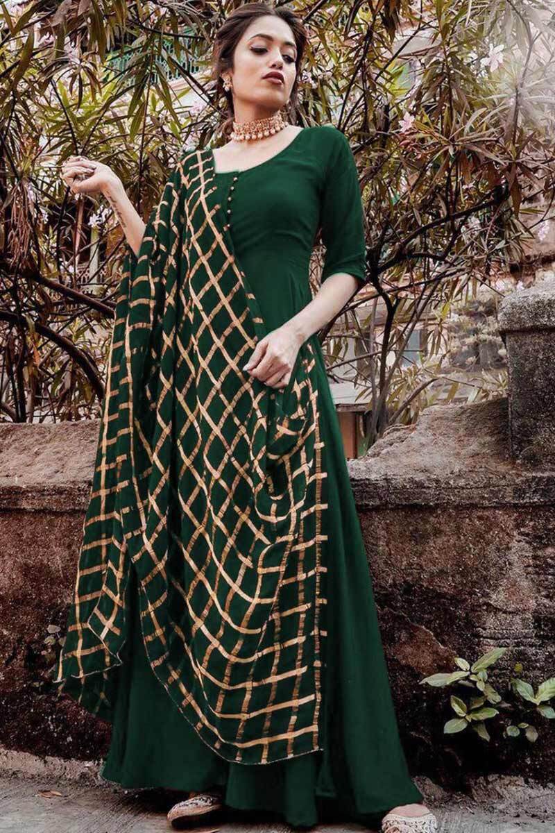 INDIAN ATTRACTIVE RAYON LONG UMBRELLA KURTI WITH CHEX DUPPATA SIZE 40 Pick yours