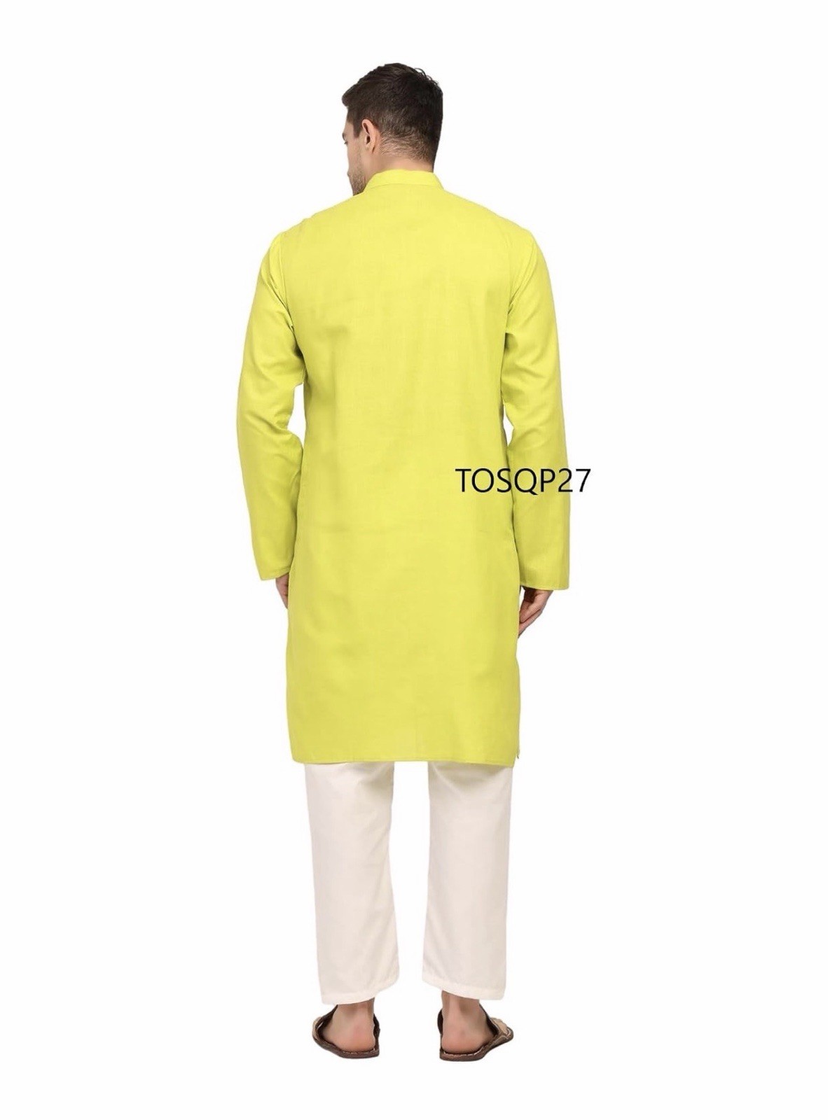 Men’s (Parrot Green) Cotton Woven Kurta Long Sleeve Mandarin Collar Size Large