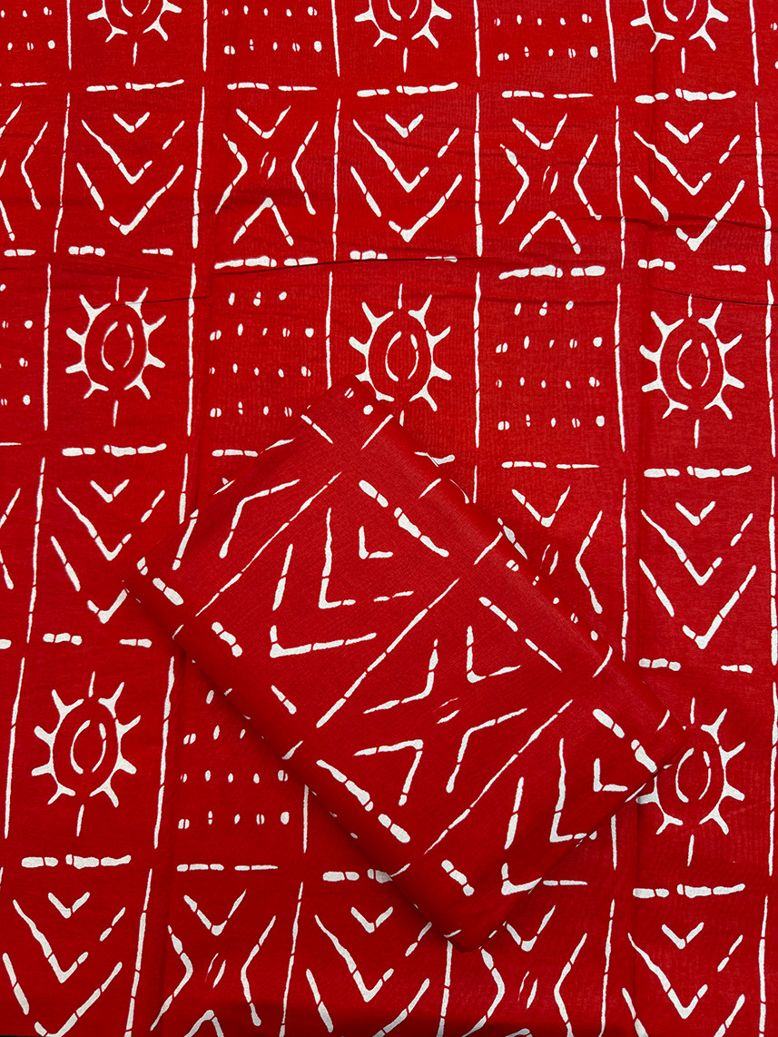 African Super Quality Wax Prints Sell by 6 Yards- Mudcloth Design- Red and White