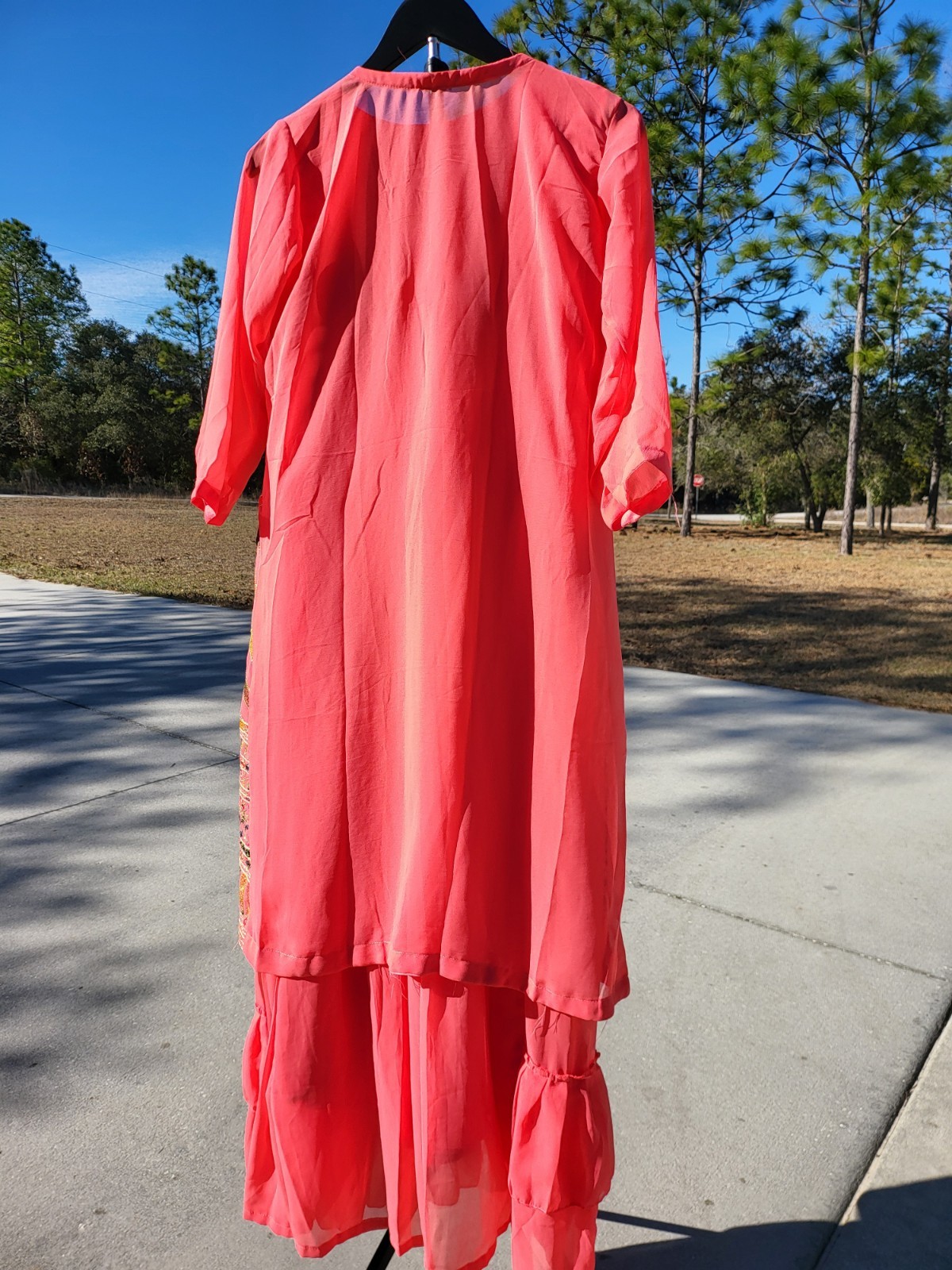Beautiful Emroidered Sharifa Anarkali Dress W/Ruffled Hem Made In India Size XL