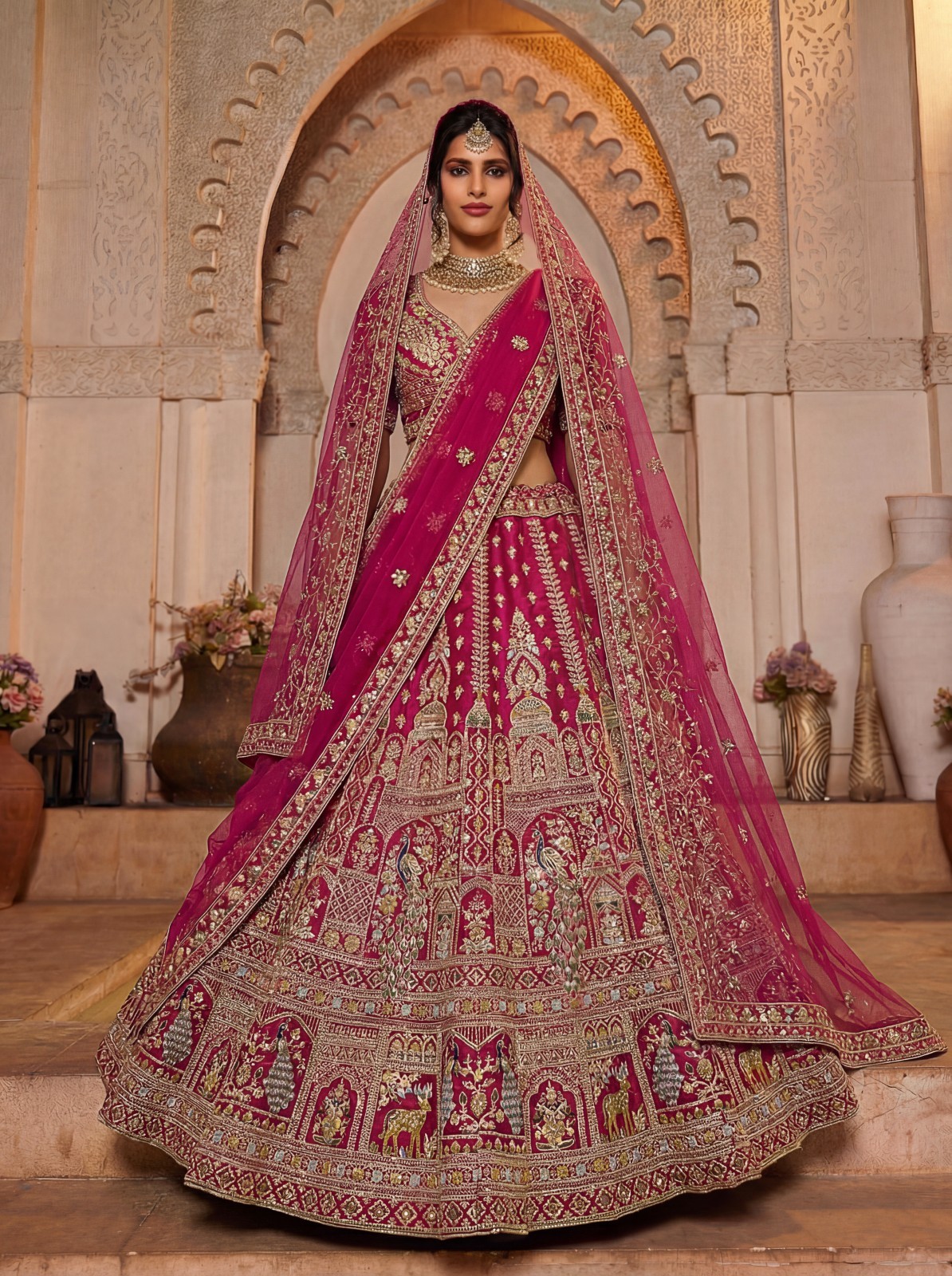 Luxury Silk Lehenga Choli Diamond Studded Wedding Bridal Wear Set